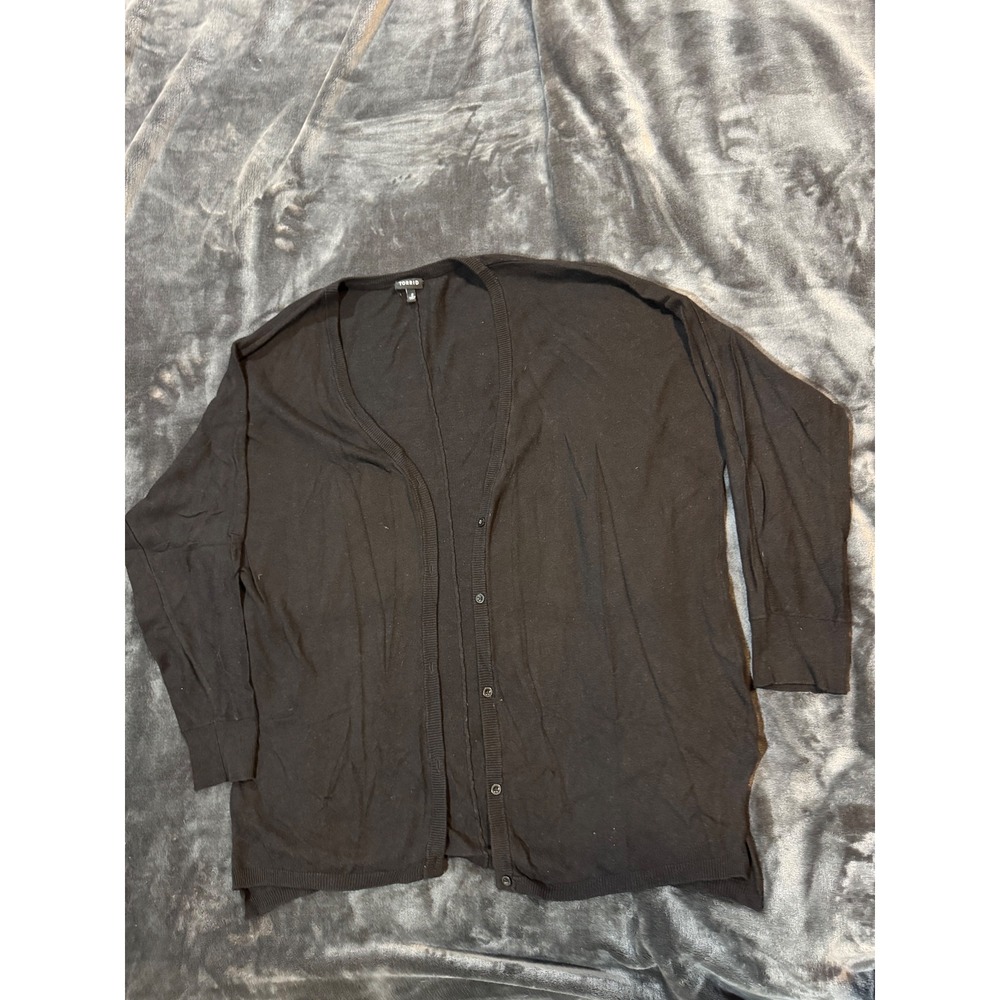 Torrid Womens Black Extra Long Button Up Cardigan High Side Slit Size 2 2X